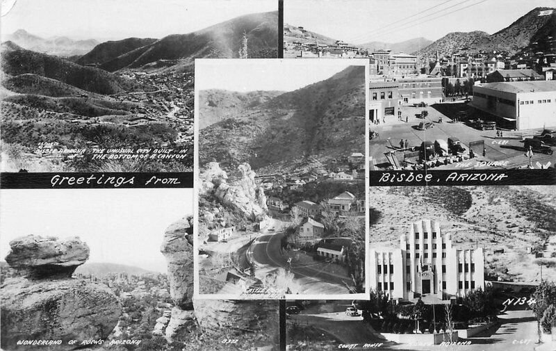 Bisbee Arizona multi View 1940s RPPC Photo Postcard 9471