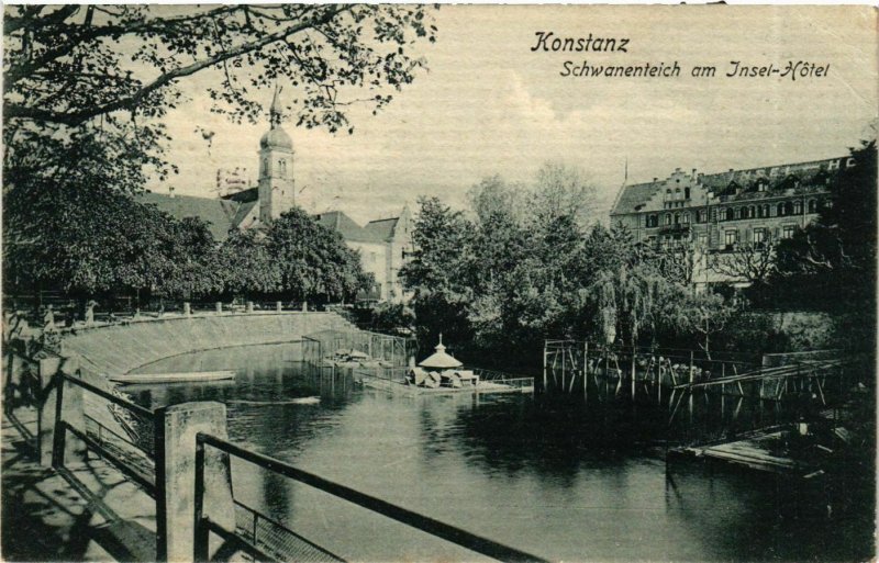 CPA AK Konstanz Schwanenteich am Insel-Hotel GERMANY (893835)