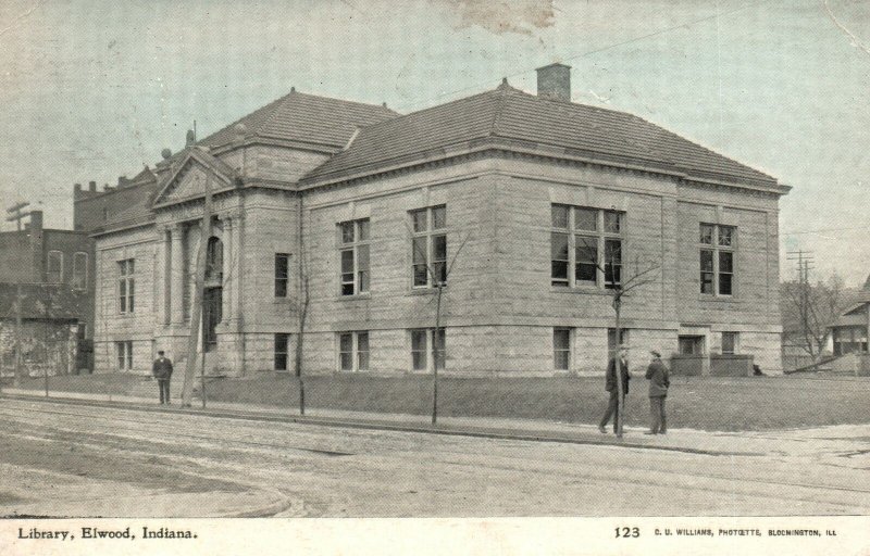 Vintage Postcard 1910's Public Library Building Elwood Indiana Structure IND