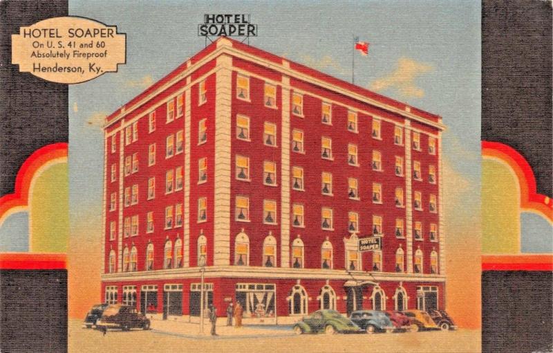 HENDERSON KENTUCKY~HOTEL SOAPER-U.S. 41 & 60-GREAT COLOR LINEN POSTCARD 1940s