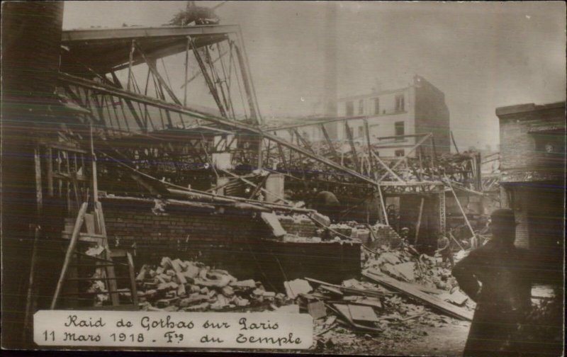 WWI Raid Destruction Goathas Sur Paris 1918 Real Photo Postcard 