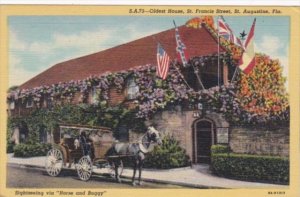 Florida St Augustine Horse and Buggy At Oldest House On St Francis Street 194...