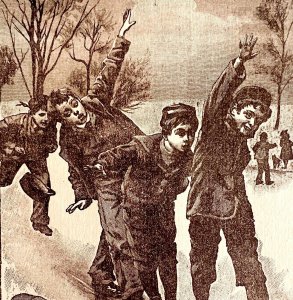 Children Playing In The Snow 1892 Victorian Art Winter Ephemera DWY10A