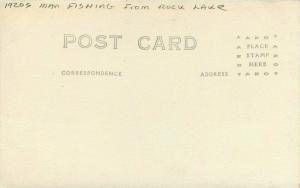 1920s Man fishing Rock Lake RPPC Photo Postcard 3358