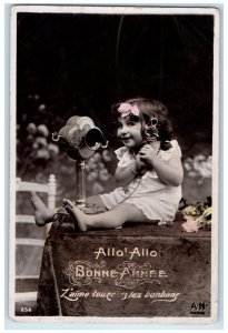 c1910's New Year Bonne Anne Little Girl Telephone RPPC Photo Antique Postcard