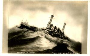 USS Vermont in a storm - RPPC   Military