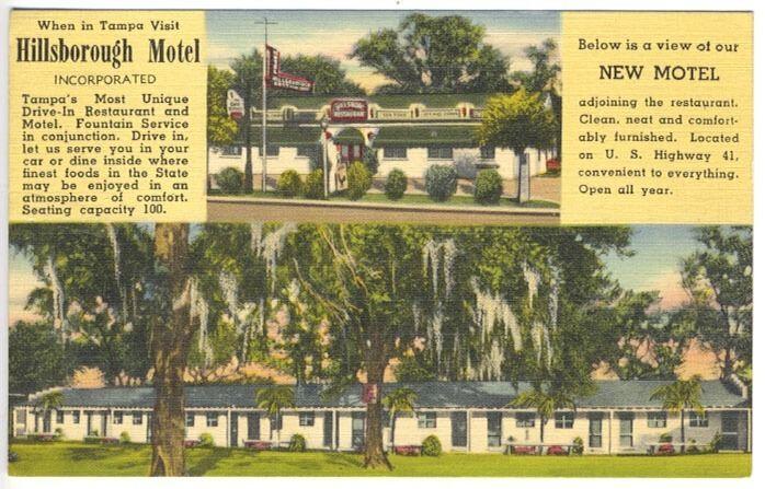 Tampa FL Hillsborough Motel 5605 Nebraska Ave. Drive-In Restaurant Postcard