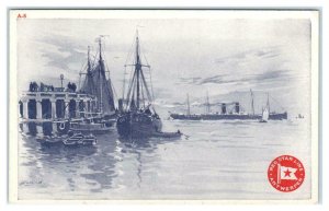 RED STAR LINE ~ Signed Artist SHIP, BOATS ~ Advertising c1910s Belgian  Postcard