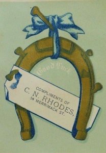 1870's-80's C. N Rhodes Horseshoe Blue Ribbon Good Luck P43