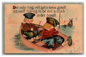 Vintage 1900's Postcard Dutch Children In a Row Boat