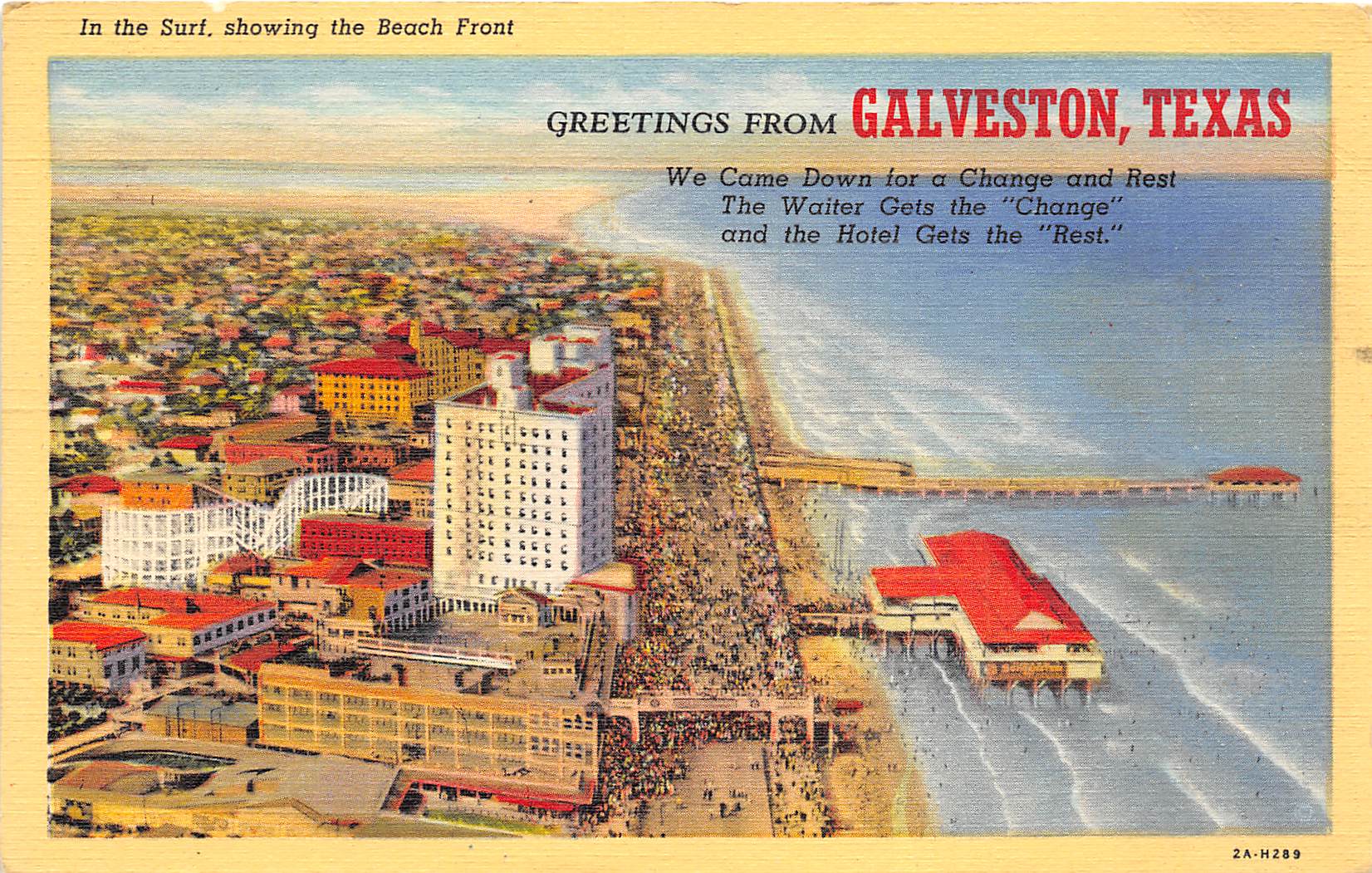 Galveston Texas 1941 Postcard In The Surf Showing Beach Front United