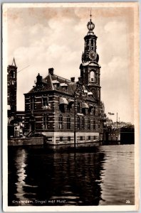 Amsterdam Singel met Munt Netherlands Canal Real Photo RPPC  Postcard