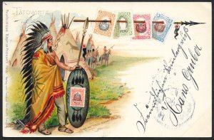 PERU Stamps on Postcard Indian Chief Used c1899