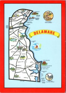 Postcard Map Delaware -  Highways and cities