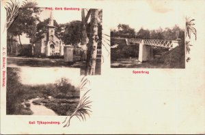 Indonesia Kerk Bandoeng Bandung Spoorbrug Kali Tjikapondoeng Postcard C074