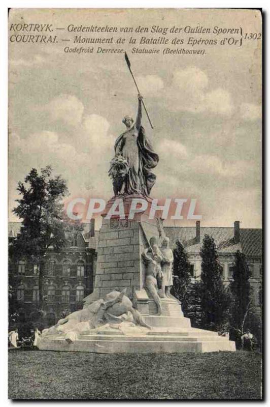 Old Postcard Kortrijk Belgium Monument of the Battle of the Spurs & # 39or