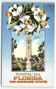 1950s LAKE WALES FL SINGING TOWER BOK MEMORIAL FLORIDA GREETINGS POSTCARD P2655