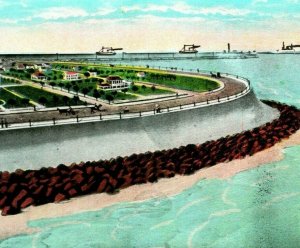 Galveston Texas TX Seawall Unused UNP 1920s Vintage Postcard Superior Quality