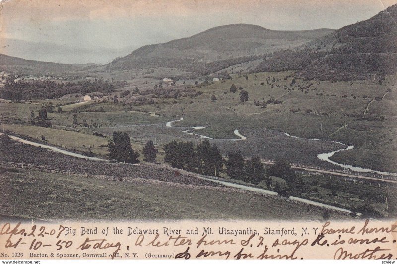 STAMFORD, New York, PU-1907; Big Bend Of The Delaware River And Mt. Utsayantha