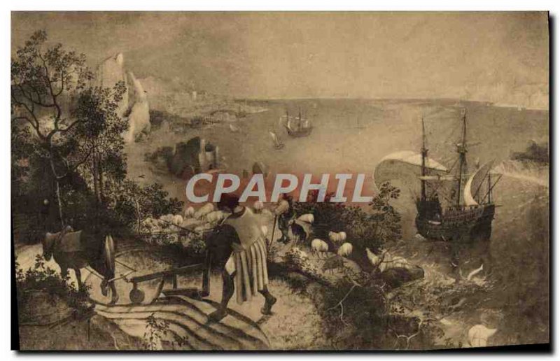 Old Postcard P Brueghel Old Landscape With The Fall D & # 39Icare Musee De Br...