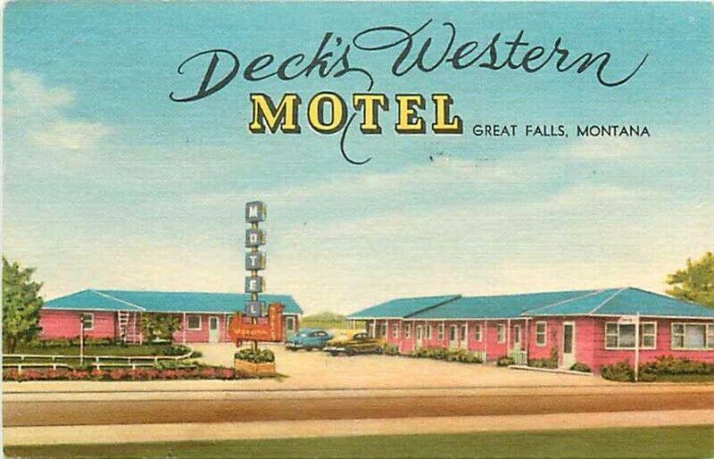 MT, Great Falls, Montana, Deck's Western Motel, Lynx Products No. 16,652F