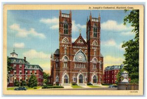 1945 St. Joseph Cathedral Exterior Hartford Connecticut CT Posted Trees Postcard