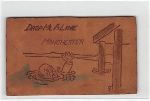 Drop Me A Line Manchester, Iowa Jess G. Lewis 1906 Vintage Leather Postcard