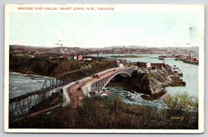 Bridge & Falls St. John New Brunswick Canada Aerial View Attraction Postcard