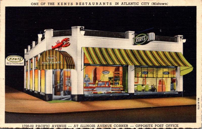 New Jersey Atlantic City Kents Restaurant 1700-02 Pacific Avenue 1946 Curteich