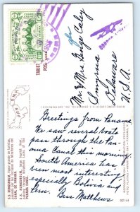 Panama Postcard S.S. Kungsholm Large Tourist Liner Panama Canal 1955