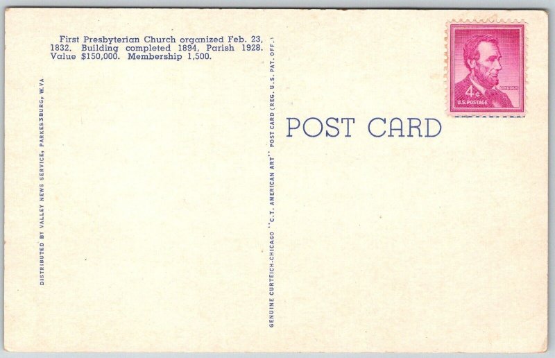 Parkersburg West Virginia 1940s Postcard First Presbyterian Church