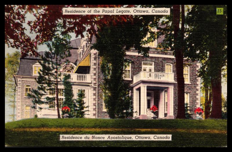 Residence of the Papal Legate, Ottawa Canada Vintage c1950 Postcard G22