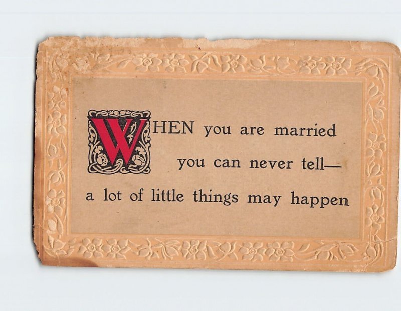 Postcard Greeting Card with Marriage Quote and Flowers Embossed Art Print