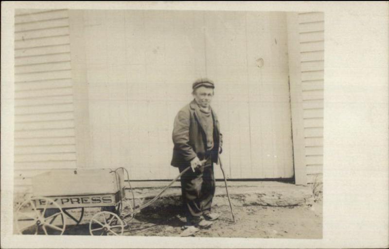 Yarmouth ME Midget/Dwarf Billy Lawrence Pulling Wagon RPPC c1910 myn