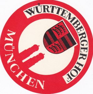 Germany Muenchen Hotel Wuertemberger Hof Vintage Luggage Label sk2058