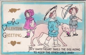 Valentine's Day Young Boy Walking Dog 1913