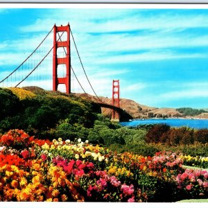 c1970s San Francisco, CA Golden Gate Bridge Fragrant Flowers Chrome 4x6 PC M16