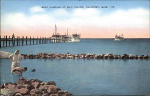 Gulfport Mississippi MS Boat Landing Ship Island Vintage Postcard