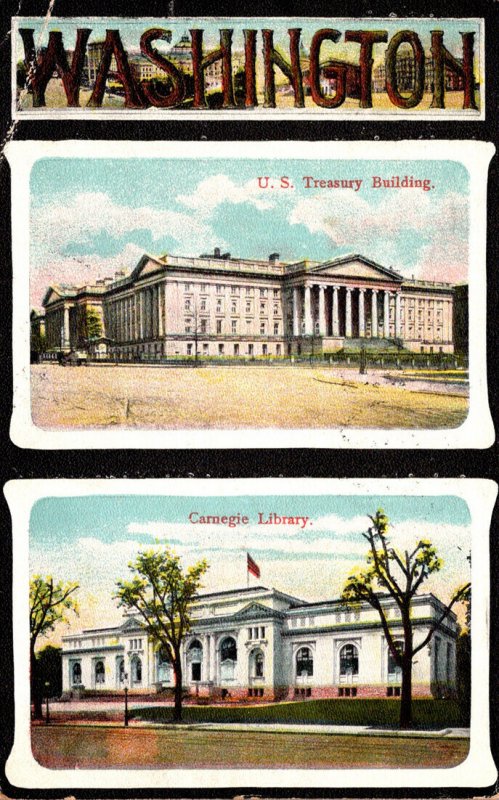 Washington D C United States Treasury Building and Carnegie Library 1908