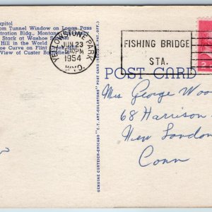 1954 Yellowstone Park Fishing Bridge Station Sta. Cancel Stamp MT Greetings A217
