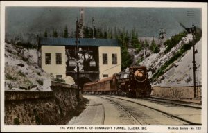 Glacier British Columbia BC Connaught Train Tunnel Tinted Real Photo Postcard