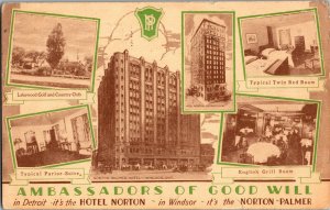 Multi Views, Hotel Norton Detroit, Norton-Palmer Windsor Ont c1930 Postcard G51