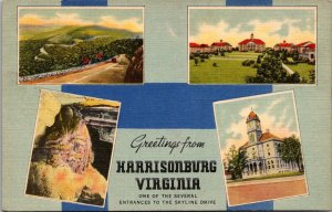 Multi Views, Greetings From Harrisonburg VA Vintage Postcard S51