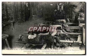 Old Postcard Auvergne Sauzede father and son Atelier grinders Free visit to t...