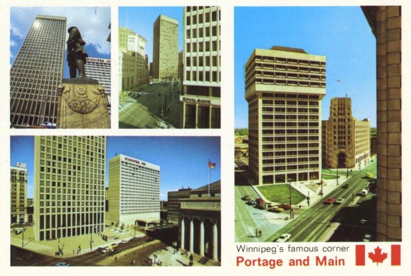 Winnipeg Manitoba MB Portage and Main Multiview Vintage Postcard D17