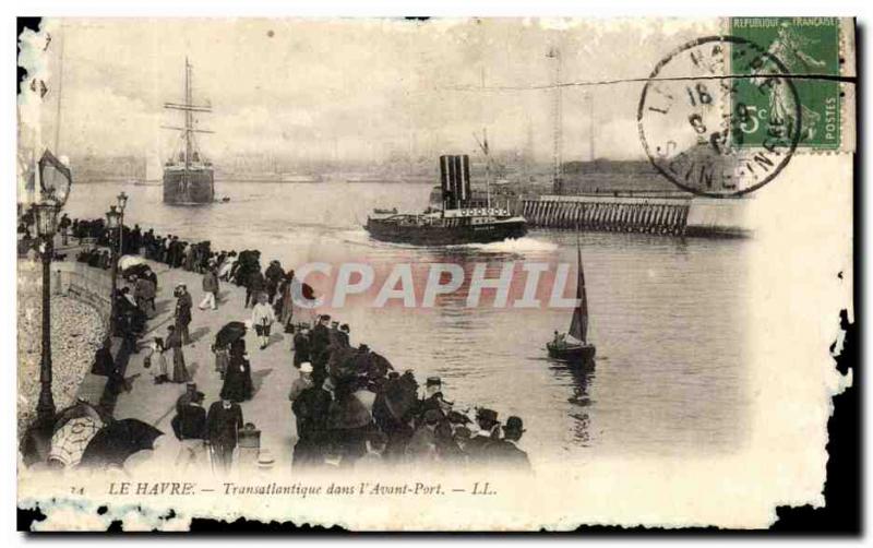 Old Postcard Le Havre Transatlatique in port Boats & # 39Avant