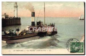 Old Postcard Lighthouse Treport Picardy boat leaving the harbor