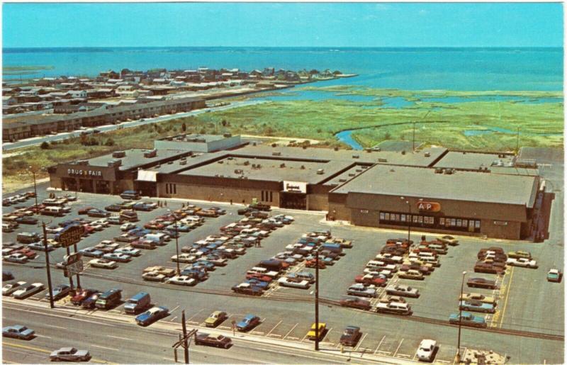 Ocean City MD Gold Coast Mall Aerial View Stores and Parking Lot 1970s Postcard
