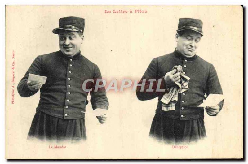 Old Postcard Fancy Man Army Soldier The letter Pitou