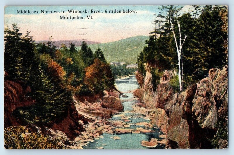 1917 Montpelier Vermont Postcard Middlesex Narrows Winooski River 6 Miles Below